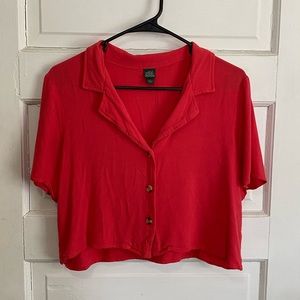 Coral cropped button down